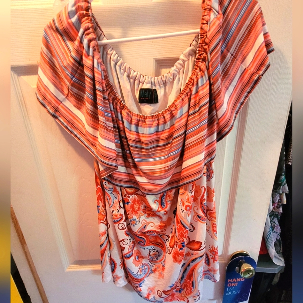 Vibrant Striped and Paisley Off the Shoulder Women's Top
